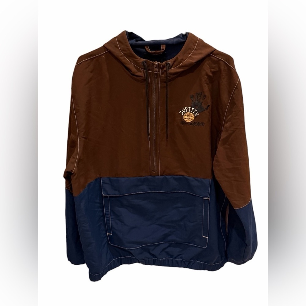 Vans Zion Wright Anorak Hooded Half Zip Jacket Brown Blue Size Large